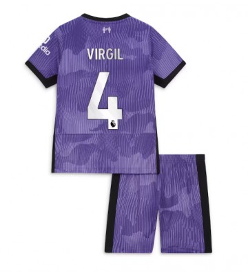 Lacne Dětský Futbalové dres Liverpool Virgil van Dijk #4 2023-24 Krátky Rukáv - Tretina (+ trenírky)